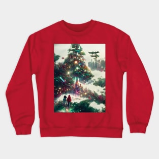 Magical Green Christmas Trees in the Woods Japanese Christmas Season Warm Wishes Crewneck Sweatshirt